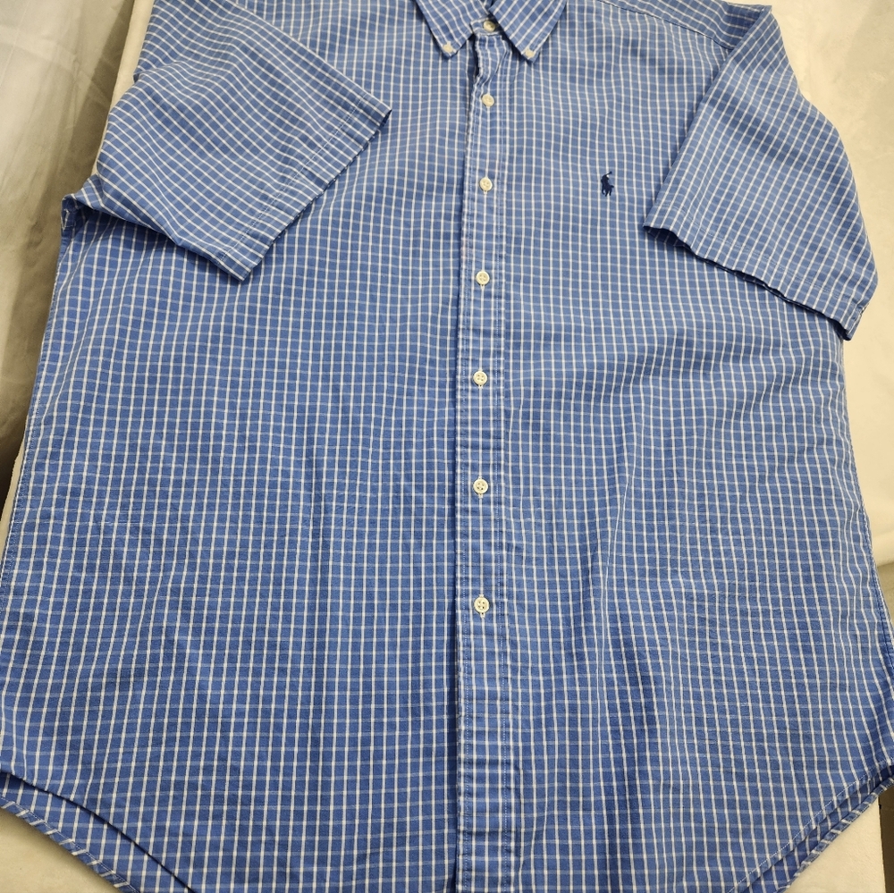 Polo Ralph Lauren Blake Blue Check Short Sleeve Button Down Shirt Pony Large